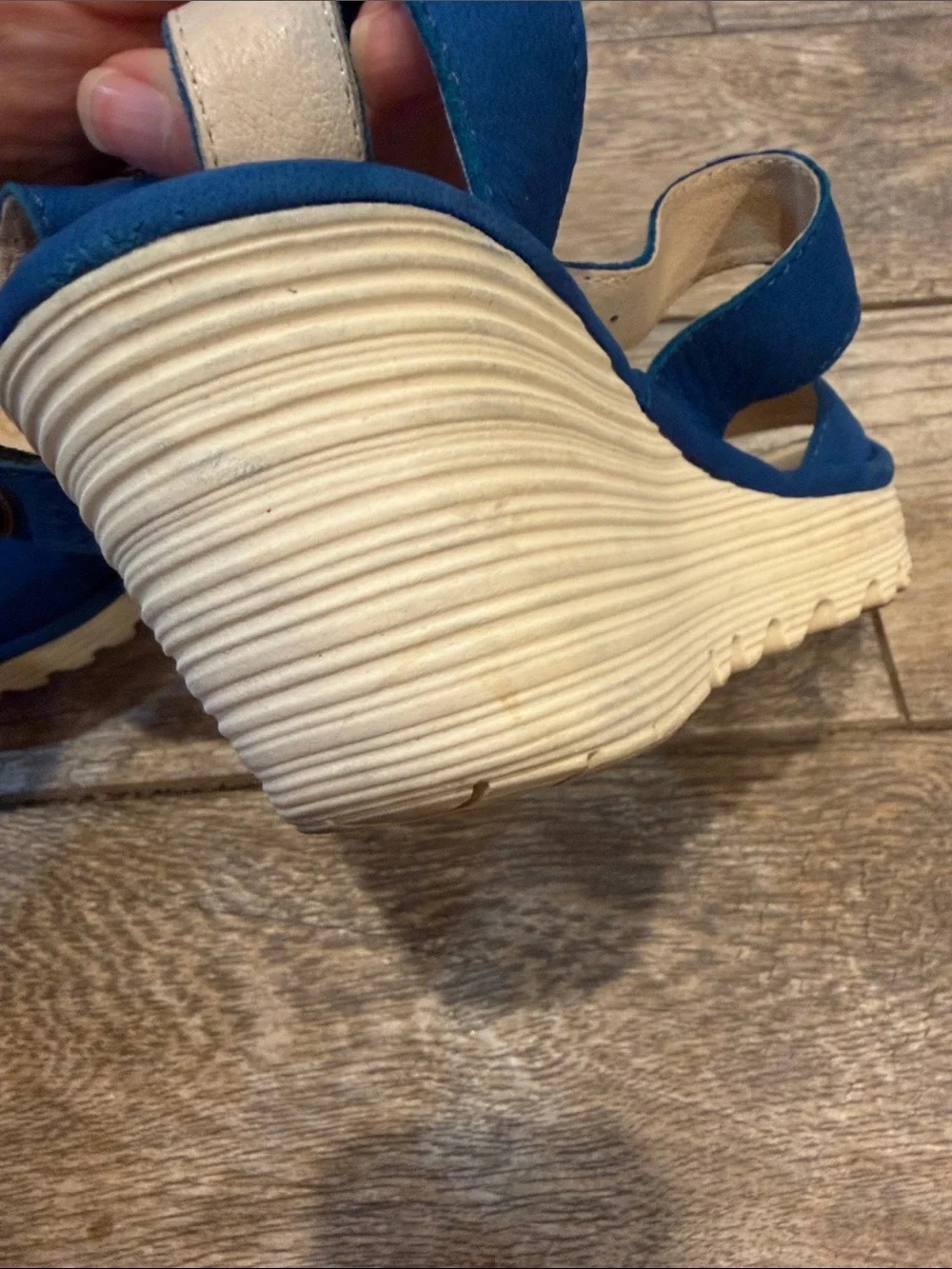 Fly London Yesk Blue Wedge Sandals with Ankle Strap size 37 US 6-6.5